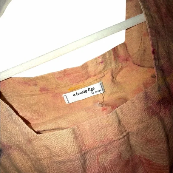 Custom OOAK Ice-Dyed Vintage Linen Midi Dress Small Boho Festival - Picture 4 of 6